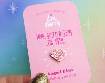 Pink Glitter Lapel Pin - Single Gemstone Pin - Wizard Of Oz Pin - Gift For Mum - Gift For Her - Lapel Pin - Enamel Pin - Diamond Shaped Pin