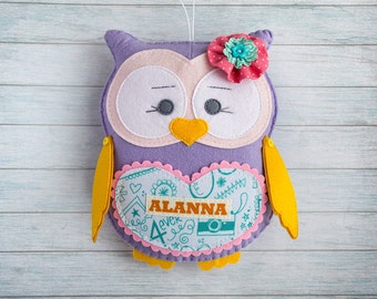 Custom plush Owl toy Baby girl gift Personalized baby gifts Easter gift Graduation preschool Owl wall decor Woodland animals Kids room decor