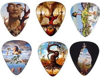 Cool Surreal Artwork Guitar Picks - Inspired By Salvador Dali, 12 Celluloid Medium Plectrum + Key chain Pick Holder, Best Father Day Gift!