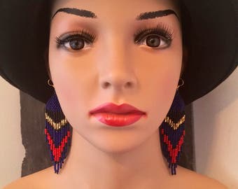 Shaping Aberdeen inspired fringe earrings/Made in Aberdeen/Scottish gift/Native American beaded earrings/huichol jewelry/valentine earrings