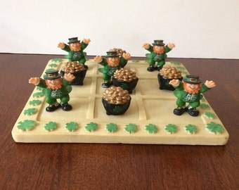 Irish Leprechaun Tic Tac Toe, Resin, St. Patrick's Day, Vintage Game, Pot of Gold