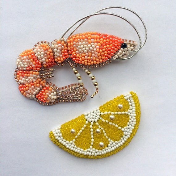 Ocean shrimp brooch summer nautical jewelry sea creature gift