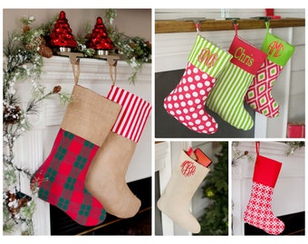 Monogram Christmas Stocking, Christmas Stocking, Personalized Christmas Stockings, Burlap Stocking, Plaid Stocking, Christmas Decor