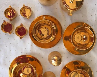 Gold/Copper Glass Tea Set, Metallic Gold Creamer and Sugar Set, Copper Salt and Pepper Shakers, Metallic Gold Kitchen Ware