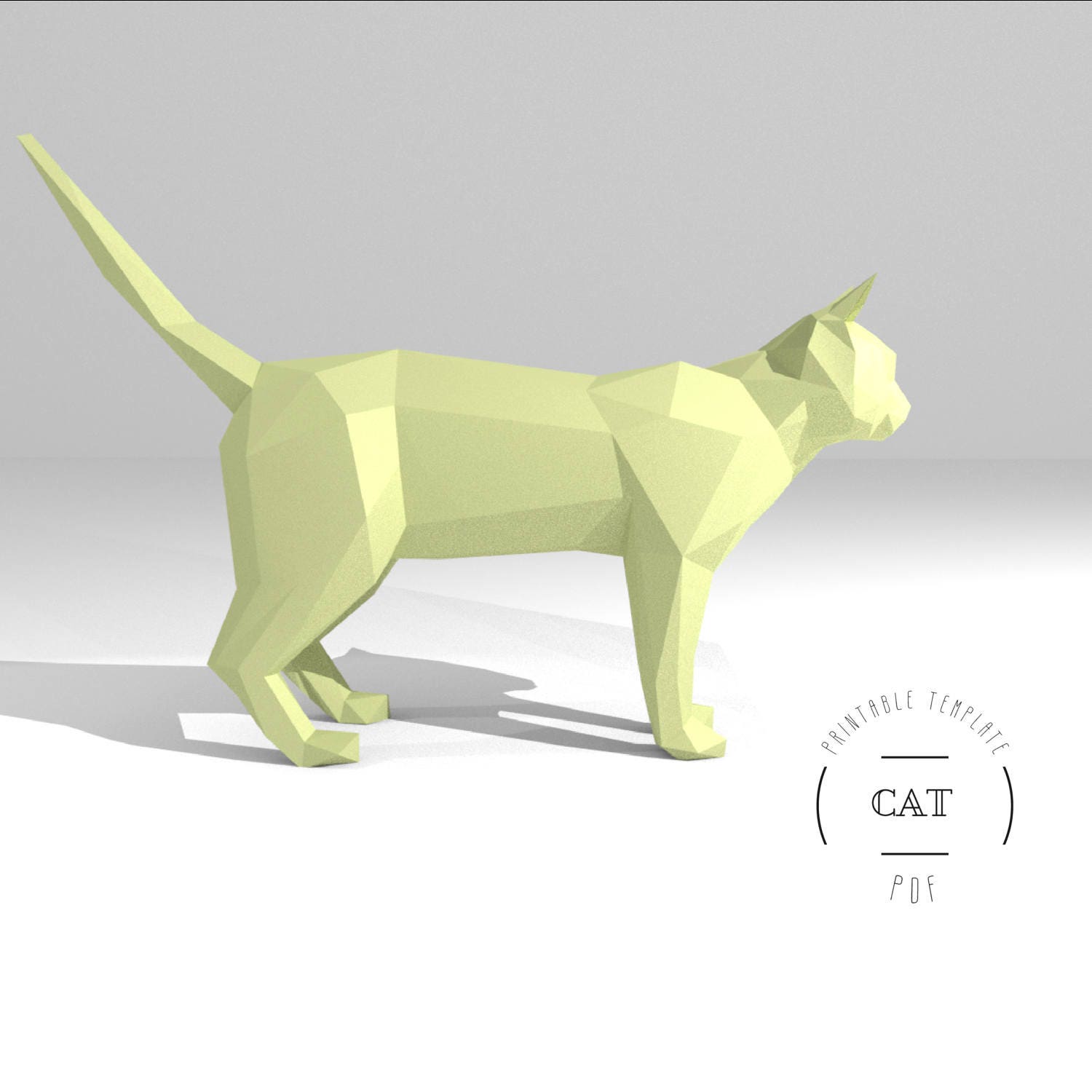 Printable DIY template PDF Cat  low  poly  paper model  3D 