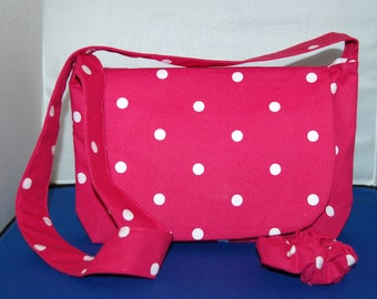 Children's Magenta Spot Messenger & Shoulder Bag With Scrunchie To Match Handmade