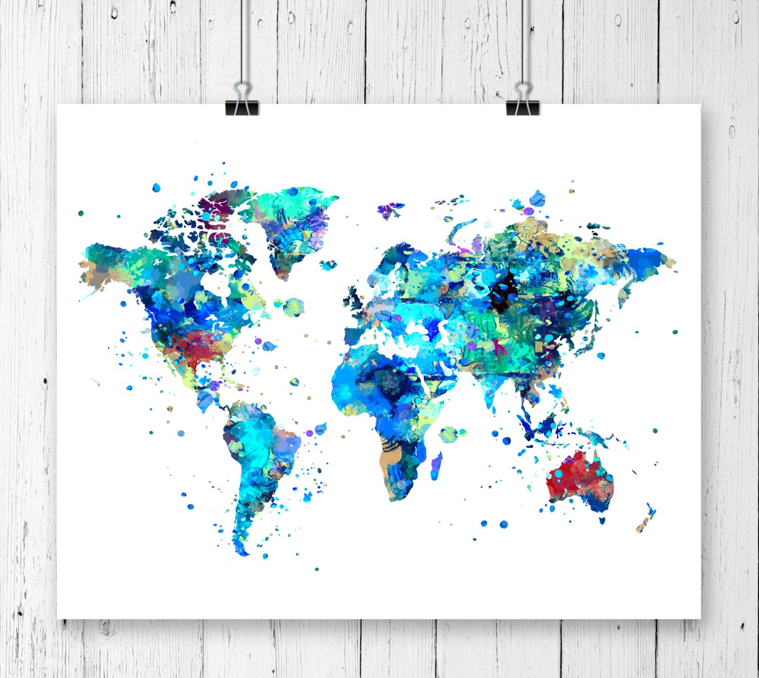 World Map 1 Watercolor Art Print Poster Wall Art