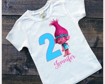 Troll Poppy Birthday Tee or Bodysuit; Bodysuit size 6-24 Month; Tee size 2T and up; FREE Personalization