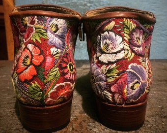 Floral Leather Booties: Ankle Boots~Boho Boots~Brown Leather Boots~Leather Ankle Boots~Custom~Womens Boots~Fall Boots~Winter Boots~Hippie