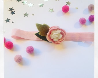 Rose Baby Headband - Newborn Headband - Flower Headband - Felt Flower Headband - Felt Headband - Baby Shower Gift - Pink Rose Headband