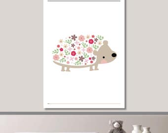 Floral Hedgehog Nursery Print // Minimalist Poster // Wall Art Poster // Nursery Poster // Floral Poster // Minimal Poster