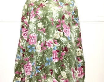 VTG 90s Green & Pink Floral Blouse
