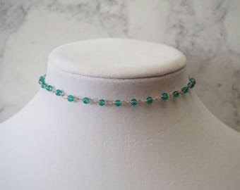 Teal Beaded Choker Necklace