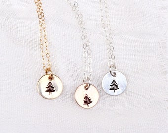 Tiny Pine Tree Necklace | Sterling Silver | 14k Rose Gold Filled | 14k Gold Filled | Hand Stamped | Minimalist Jewelry
