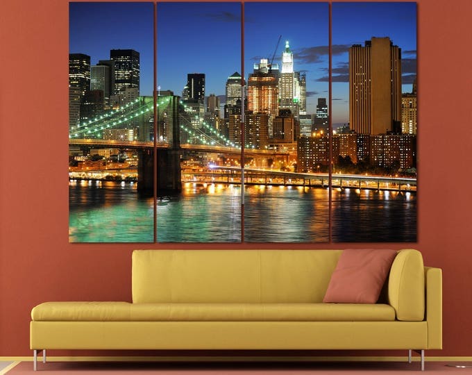 Buy Brooklyn bridge canvas wal art, 3 panel Brooklyn bridge print, 5 brooklyn bridge panel wall art, tall wall art panels night cityscape