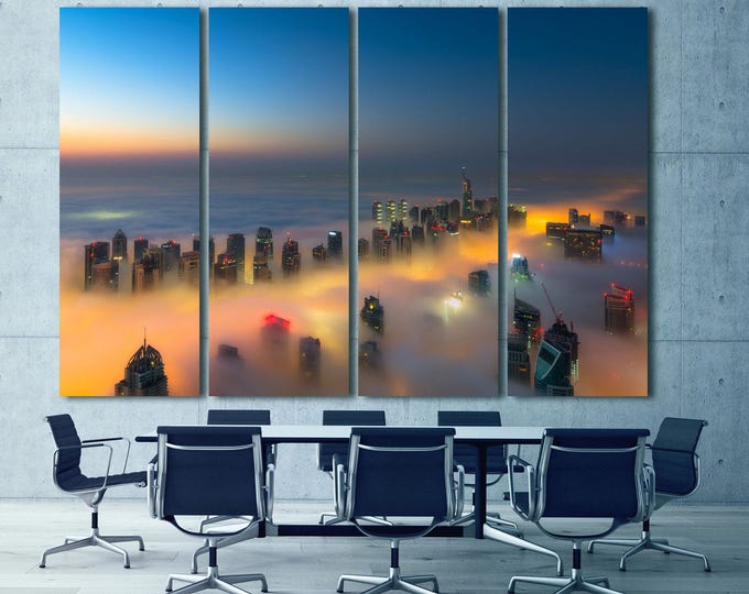 Dubai cloud illuminated by the traffic below canvas wall art, Dubai skyscraper print, dubai skyline canvas print, united arab emirates print