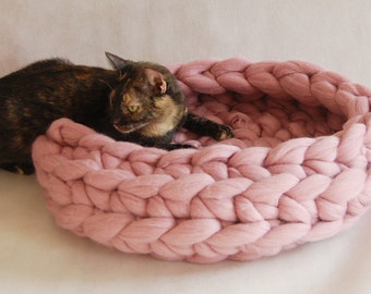 SALE Cat bed, Cat cave, 100% wool, merino wool, Cat house, Cat furniture, Knitted pet bed, Pet accessories, Cat nest, Chunky cat bed