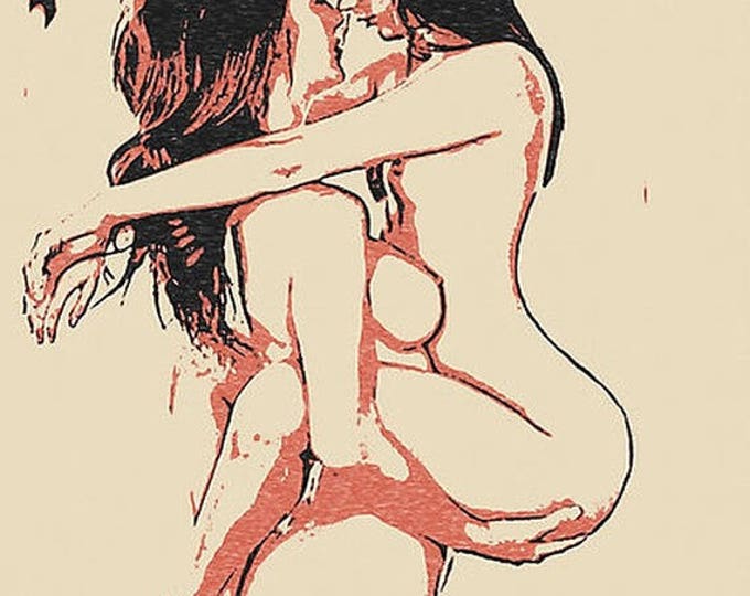Erotic Art 200gsm poster - Girls love to play Naughty, lesbian art, sexy nude woman body artwork, hot conte sketch High Res at 300dpi sketch
