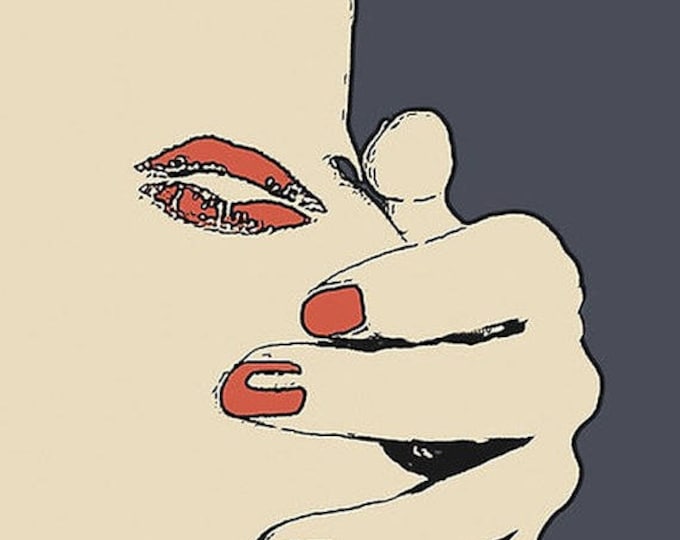 Erotic Art 200gsm poster - Red Lipstick, sexy nude woman pop art, naked body artwork, hot conte style print High Resolution at 300dpi