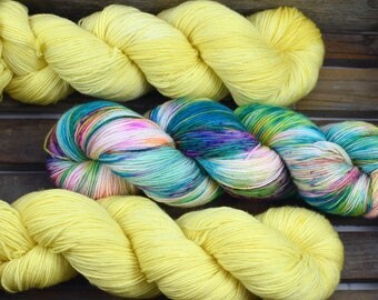 Sock Yarn - "Lemon Sherbert" - Merino / Nylon - Hand Dyed - 100g