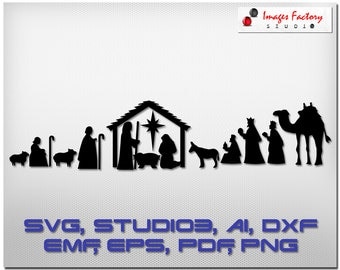 O Holy Night Nativity Scene Style-2 - cuttable Cricut Design Space, Silhouette Digital Cut Files Instant Download, svg dxf studio3 christmas