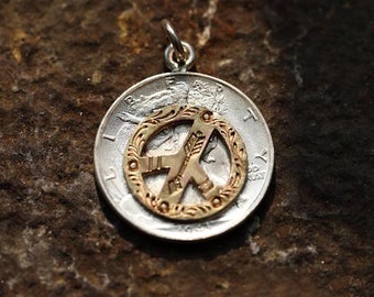 Vintage Coin Pendant | Walking Liberty Charm | Peace Pendant | Peace Sign Charm | Coin Jewelry | Silver Coin Pendant | 925 Silver Peace Sign