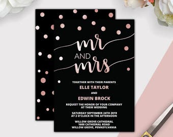 Rose Gold Foil Wedding Invitation Editable PDF Template Chic Blush Confetti Printable Invites Rose Gold Foil Wedding Invitation Editable PDF Template Chic Blush Confetti Printable Invites