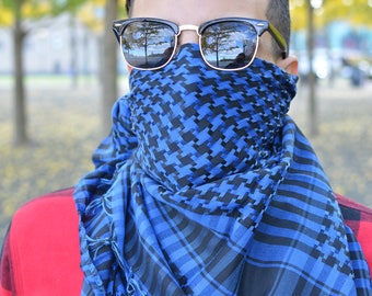 100% Cotton BLUE Shemagh Premium Arabic Scarf Keffiyeh