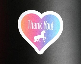 Thank you sticker, Thank you, unicorn, unicorn thank you, thank you unicorn, thank you rainbow, rainbow, thank you stickers, heart stickers