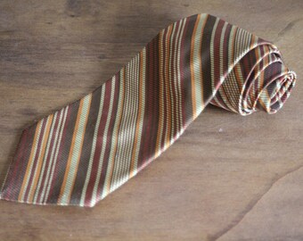 Father's Day Tie, Vintage 1970s striped tie, Brown and Orange Striped tie, Wide Tie, Men's Necktie