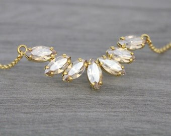 Gold necklace, Bridal necklace, Swarovski crystal necklace, Bridal jewelry, Wedding necklace, Champagne crystal necklace, Wedding jewelry