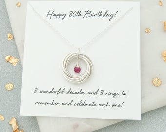 80th Birthday Gift For Her, 80th Birthday Birthstone Necklace, 80th Birthday Gift For Grandma, 80th Birthday Jewelry, 80th Keepsake, 8 Rings
