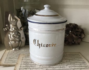 Antique XXL storage jar, chicory, enamel, shabby
