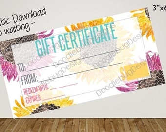Gift Certificate (sunflowers) 3"x6"