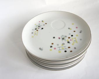 Vintage Atomic Set of 5 "Frolic" Pattern Snack Plates, 1950's Laurel China, Made in Japan, Eames Era Snack Plates