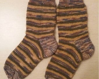 Handmade woman knitted socks, warm, very soft, wool, mohair, acrylic, 37-39 (US 6.5-7.5) size, striped socks, вязаные носки