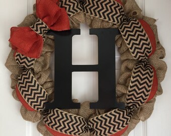 Fall Monogram Wreath - Fall Letter Wreath - Fall Wreath for Front Door - Burlap Monogram Wreath - Burlap Letter Wreath