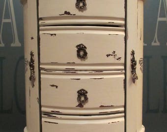 Large Jewelry Armoire Box Cylinder Honeycomb Bee French Country Shabby Cottage Chic Cream Black Toile Harlequin Hexagon