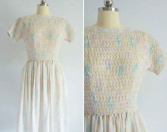 1950s Jonathan Long dress | vintage 50s cotton dress | vintage watercolor dress