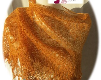 Sunny Rays Wishes - hand knitted lace shawl mustard crescent beads soft airy lightweight handmade