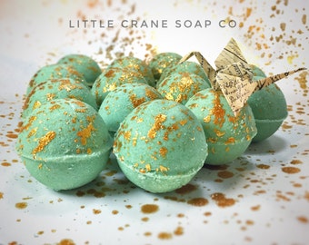 Sea Kelp Himalayan Salt Mini Bath Bombs, Natural Handmade Original "Queen of the Deep" Mermaid Glitter Bath Bomb The Little Crane Soap Co
