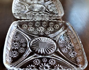 Vintage Glass Snack Plates, Square Snack Plates, Set of 2, Vintage Pressed Glass, Square Dishes, Candy Dish, Small Serving Dish