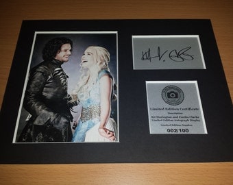 Kit Harington and Emilia Clarke - Jon and Daenerys - Game Of Thrones - Signed Autograph Display - Fully Mounted and Ready To Be Framed