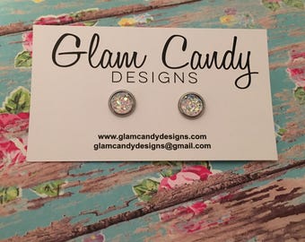 8MM Clear Gem, Silver Stud
