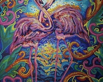 Acrylic painting embellished with Swarovski crystal