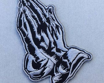 Praying Hands Symbol Embroidered Iron On / Sew On Patch Crest Emblem