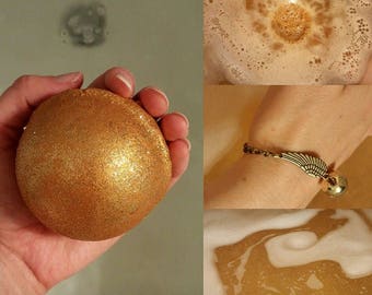 Large Golden Snitch Jewelry Bath Bomb | Harry Potter Inspired Butterbeer Scented | Optional Golden Snitch Bracelet Inside