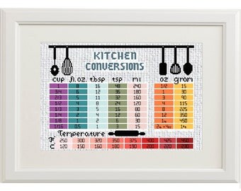 Kitchen Cross Stitch Pattern, Measurement Conversion Chart, PDF Download, Large Cross Stitch, Baking Cross Stitch, Embroidery Pattern