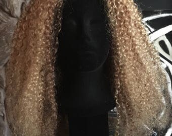 Curly Wavy wig, 100% Human Hair Wig, Curly Wig, Wavy Wig, Remy, Golden Blonde Wig and Platinum Blonde highlights, Lace Wig