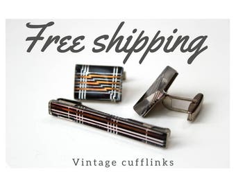 Vintage Cufflinks with tie-pin, Cufflinks, metal Cufflinks, USSR Cufflinks, 70th Cufflinks, 80th Cufflinks, Soviet vintage cufflinks